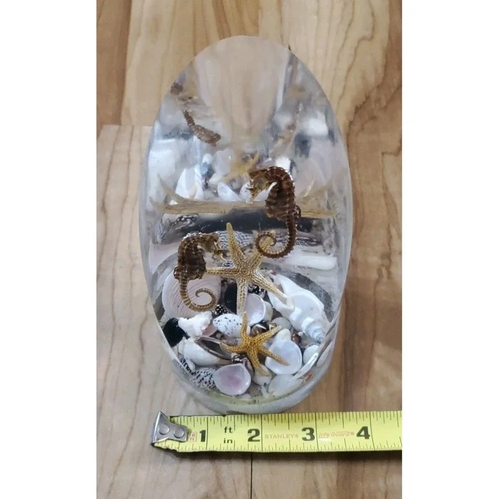 Vtg 1960s Lucite Seashells Ocean Aquarium Bookend Sculpture Seahorse Starfish